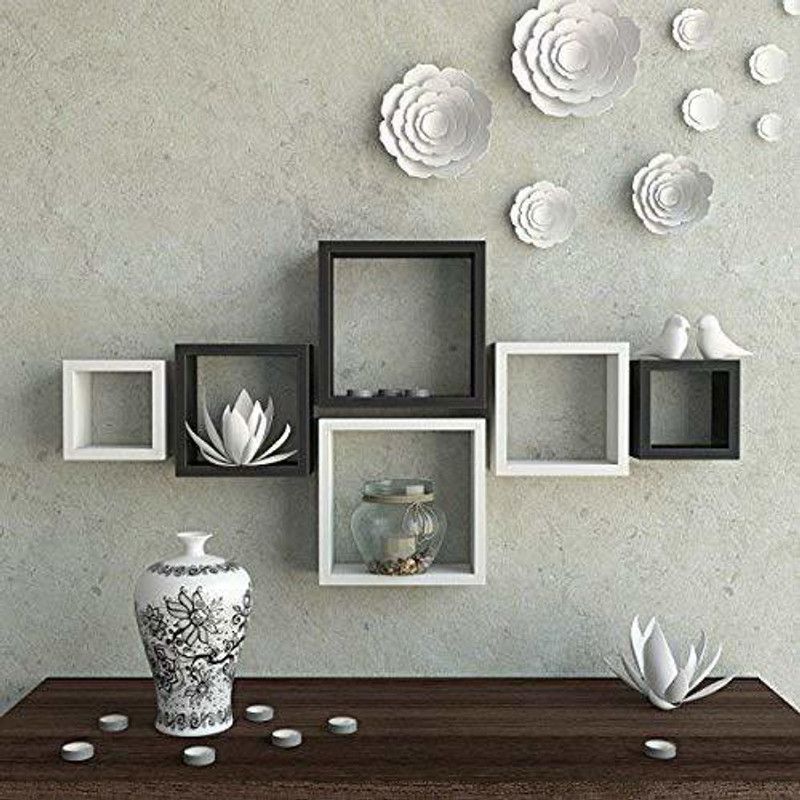 AN Craft MDF (Medium Density Fiber) Wall Shelf  (Number of Shelves - 6, Black, White)