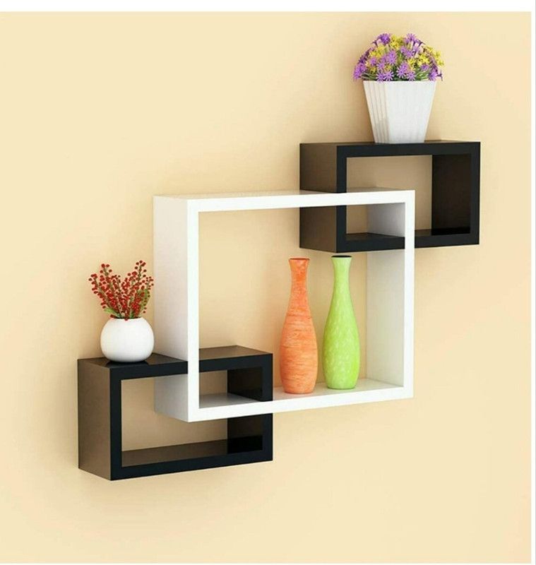 RockartPVTLTD Decorative Shelf Black And White Beautiful Wall Hanging Shelves Wooden Wall Shelf  (Number of Shelves - 3, Black, White)