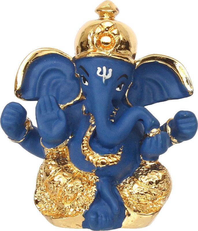 eCraftIndia Gold Plated Blue Dhoti Ganesha Decorative Showpiece for Home/Temple/Office/Car Dashboard Decorative Showpiece - 5.5 cm  (Polyresin, Blue, Gold)