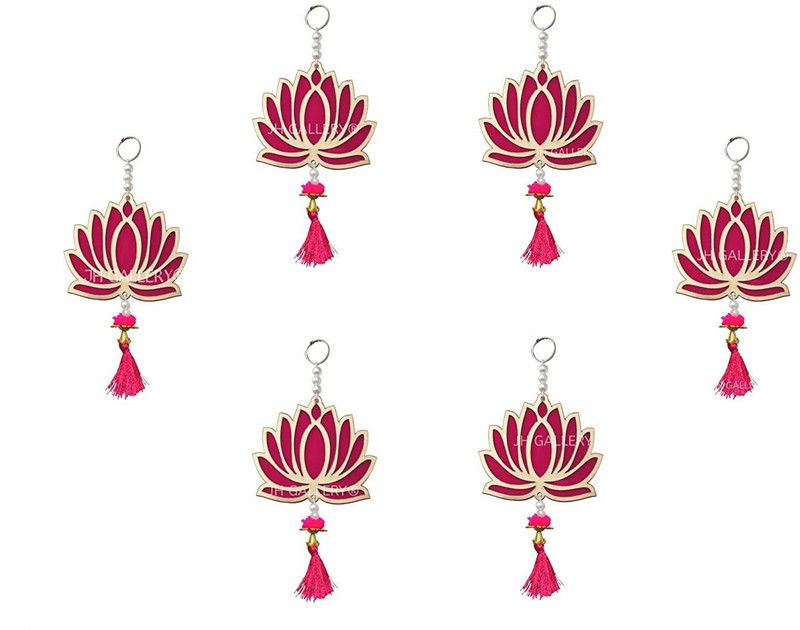 OSHD Lotus Hangings for Decoration/ Floral Wall Hangings for Temple Home Decor 6 Pics Decorative Showpiece - 10 cm  (Wood, Pink)