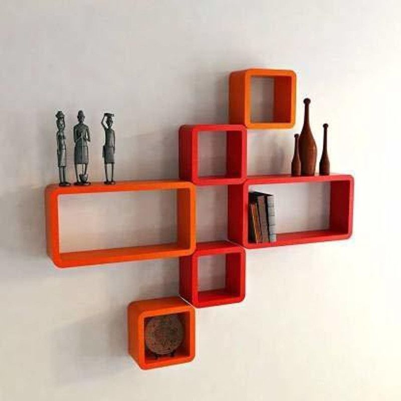 forex max handicrafts Cube Shape MDF Wall Shelf ( Denistery & Fiber Wall Shelf ) Set of 3 Package Of 1 MOdern Haning Shelves MDF (Medium Density Fiber) Wall Shelf  (Number of Shelves - 6, Red, Orange)