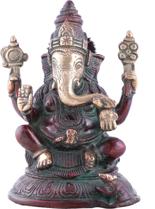divineind Lord Ganesha Decorative Showpiece - 16 cm  (Brass, Multicolor)