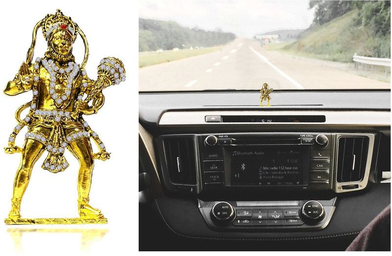 De-Ultimate Standing Hanuman Bajrang Bali Ashirwad Face Metal Statue for Car Dashboard Decorative Showpiece - 9.5 cm  (Metal, Gold)