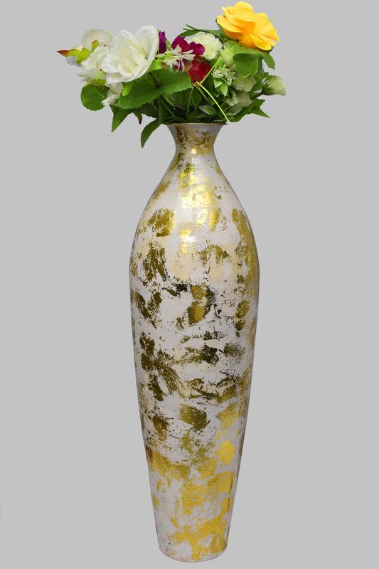 Cast Iron Vase  (24 inch, White, Gold)