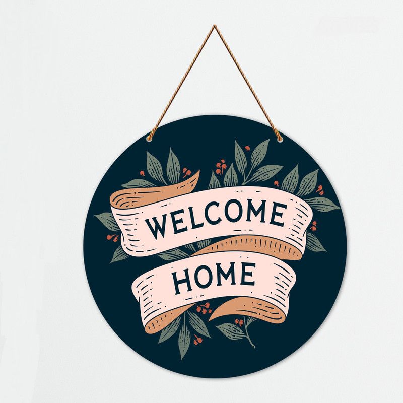 Artvibes Welcome Home Round Wall Hanging Decor Item for Home (WH_4005N)  (11 inch X 9 inch, Blue)