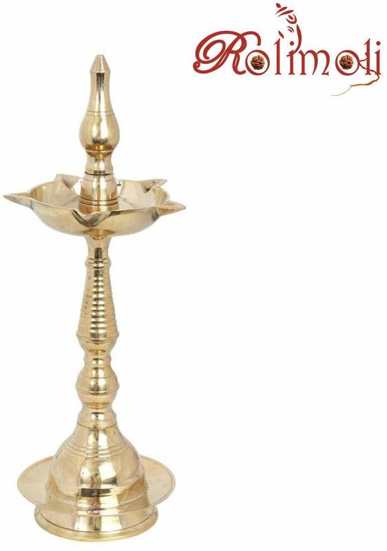 E handicrafts Pure Brass Original Traditional South Fancy Kerela Samay Diya Oil Diwali Puja Lamp, Kuthuvilakku Golden Kuthu Vilakku Ornamental Lamp Brass Table Diya  (Height: 12 inch)
