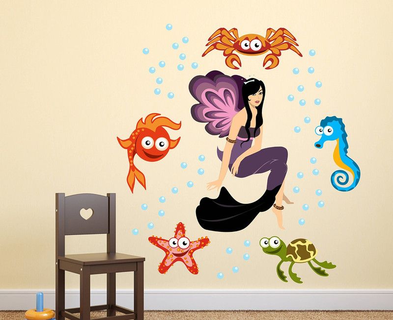 Dumdic 80 cm Mermaid Multicolor Large Vinyl Wallsticker (80 cm x 75 cm) Self Adhesive Sticker  (Pack of 1)