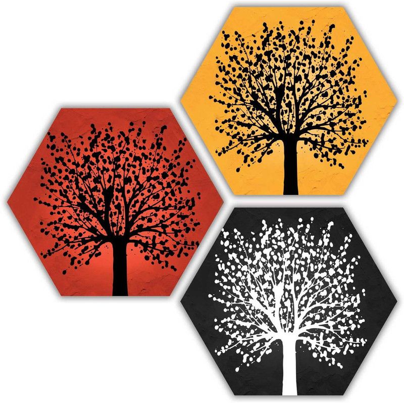 Wrap Up Box Tree art Hexagon 3 piece MDF Painting Digital Reprint 21.5 inch x 21.5 inch Painting  (Without Frame, Pack of 3)