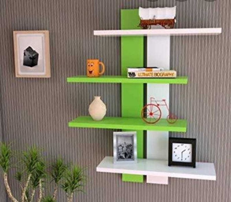 NationalArts Wooden Wall Shelf  (Number of Shelves - 4, White, Green)