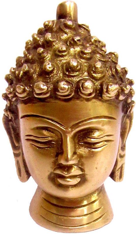 Aesthetic Decors Buddha Head Decorative Showpiece - 7.5 cm  (Wood, Gold)