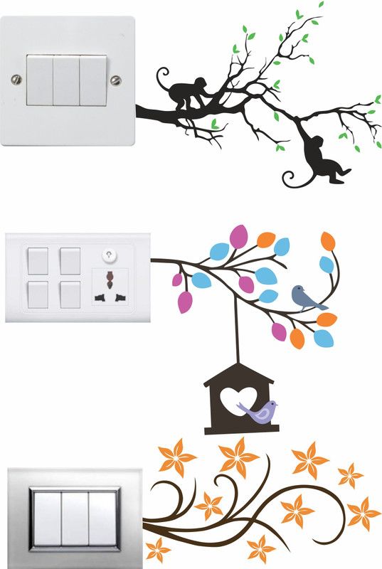 Saiii Designs 12 cm Abstract Designs Switch Board Sticker Size- 8 cm x 12 cm - Set of 3 Self Adhesive Sticker  (Pack of 1)