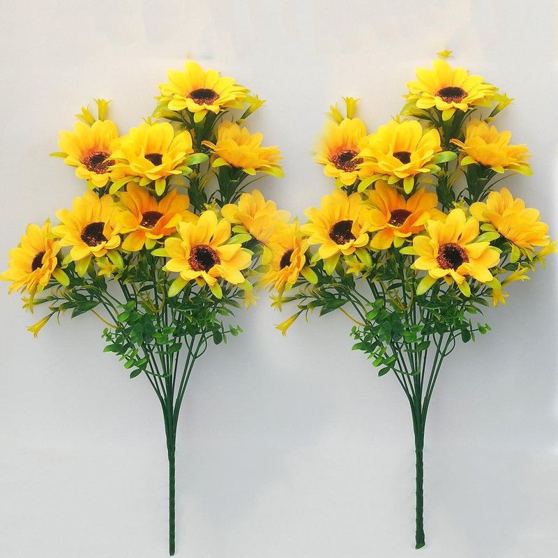 GoldFish Solutions Yellow Sunflower Artificial Flower  (15 inch, Pack of 2, Flower Bunch)