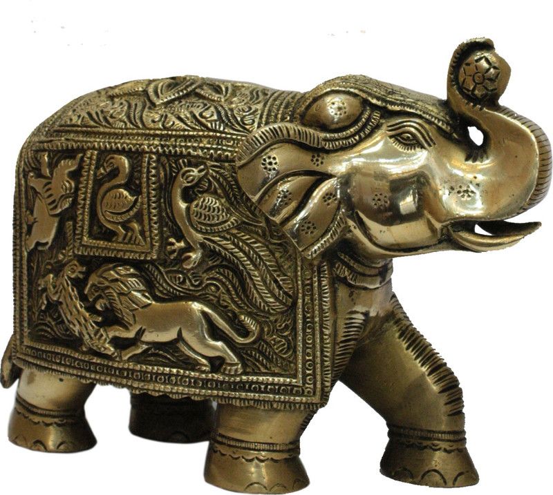 divineind Elephant Decorative Showpiece - 20.3 cm  (Brass, Gold)