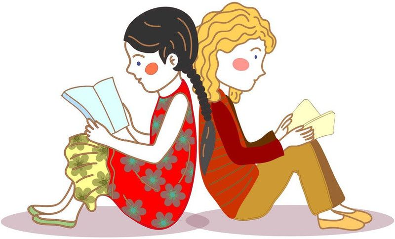 newlovelifecreations 60 cm Two girl reading book wall sticker Self Adhesive Sticker  (Pack of 1)