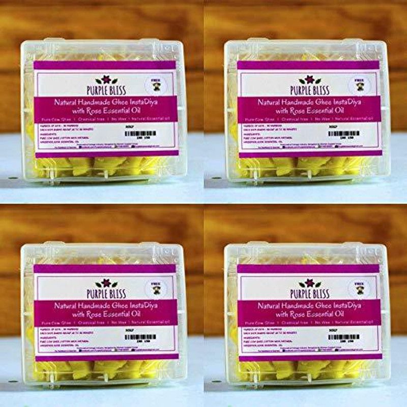 PurpleBliss Organic Ghee Diyas with Rose Essential Oil Yellow, Pack of 120_4 Steel Diyas, pack of 4 Candle  (Yellow, Pack of 4)