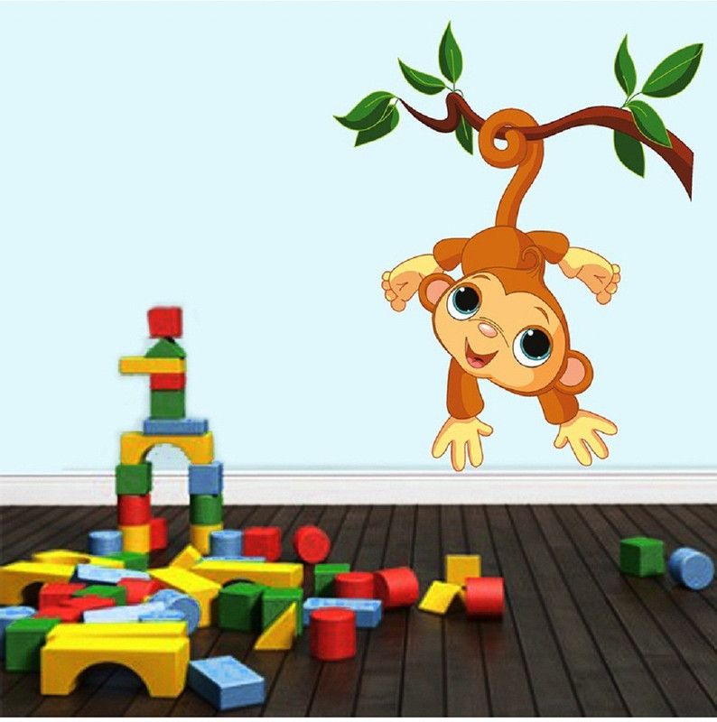 Asmi Collections 85 cm Happy Hanging Monkey on Tree Branches Removable Sticker  (Pack of 1)