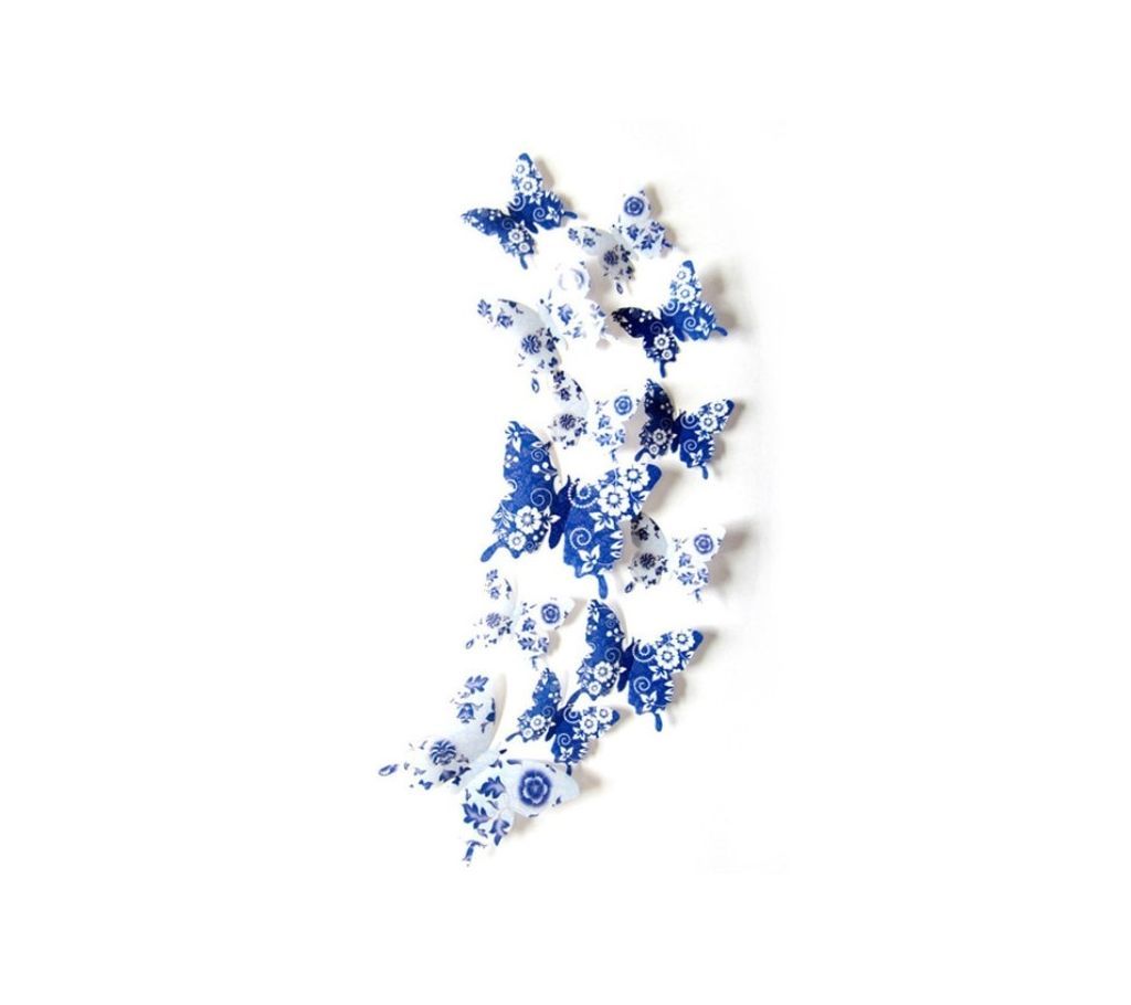12 Pcs 3D Blue and White Wall Stickers Butterfly Fridge Magnet
