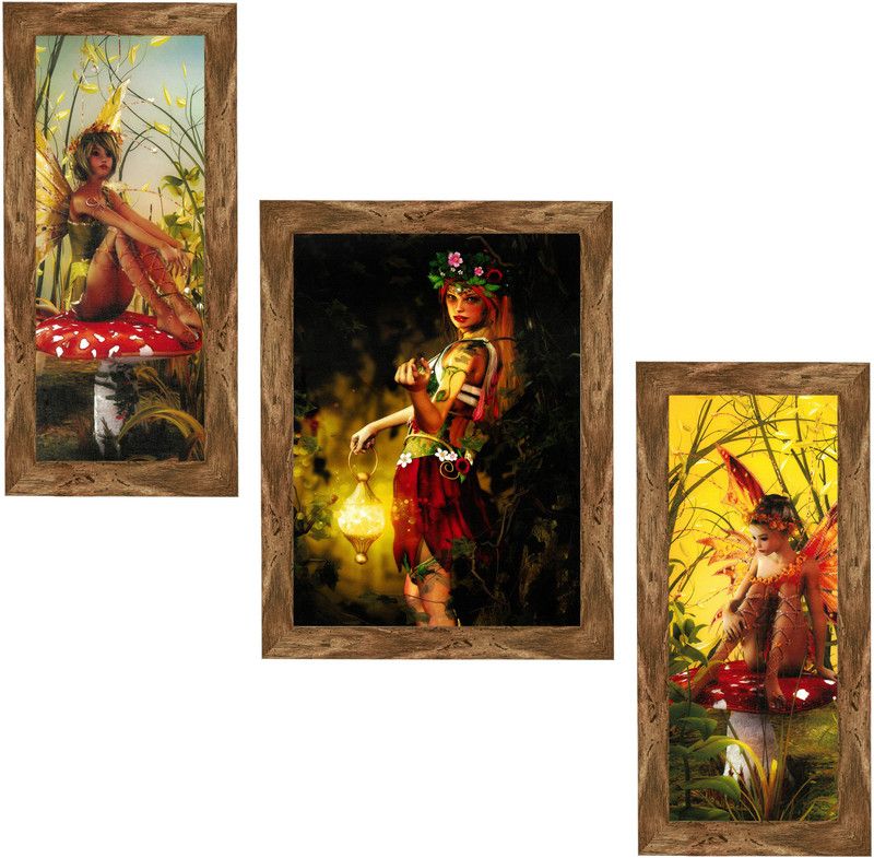 Indianara Set of 3 Modern Art Framed Art Painting (3227WNT) without glass Digital Reprint 13 inch x 10 inch Painting  (With Frame, Pack of 3)