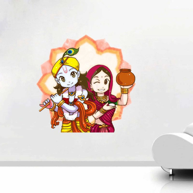 DivineDesigns 58 cm Radha Krishna Wall Sticker ( Size :- 61 X 58 cm ) Self Adhesive Sticker  (Pack of 1)