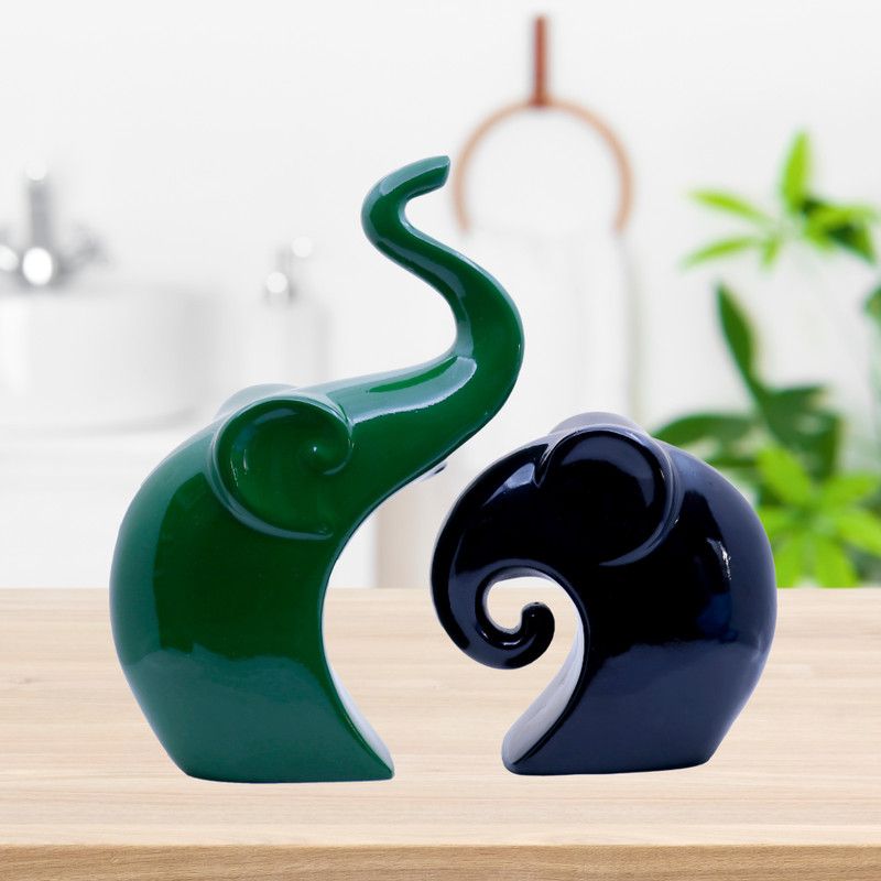 Flipkart Perfect Homes Luxurious Elephant Family For Home Décor Decorative Showpiece - 23 cm  (Polyresin, Green, Black)
