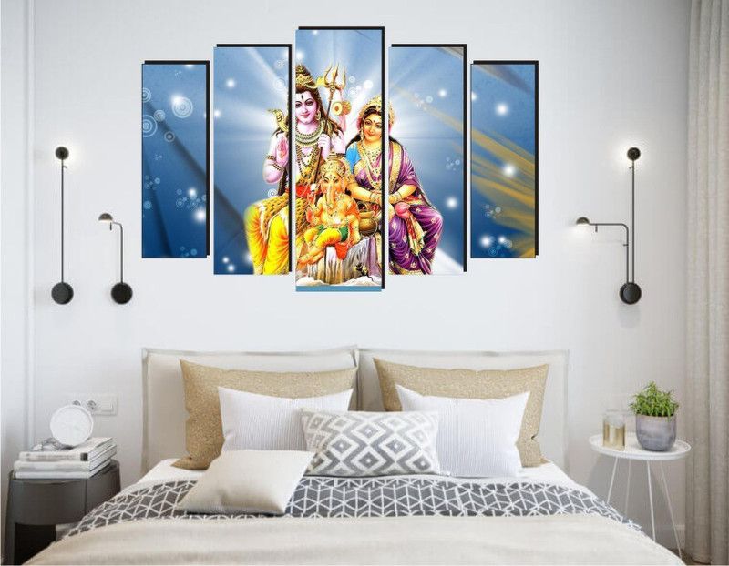 balkrishna wall stickers 68 cm lord shiva parvati ganesh kartikeya wall sticker 3d Self Adhesive Sticker  (Pack of 1)