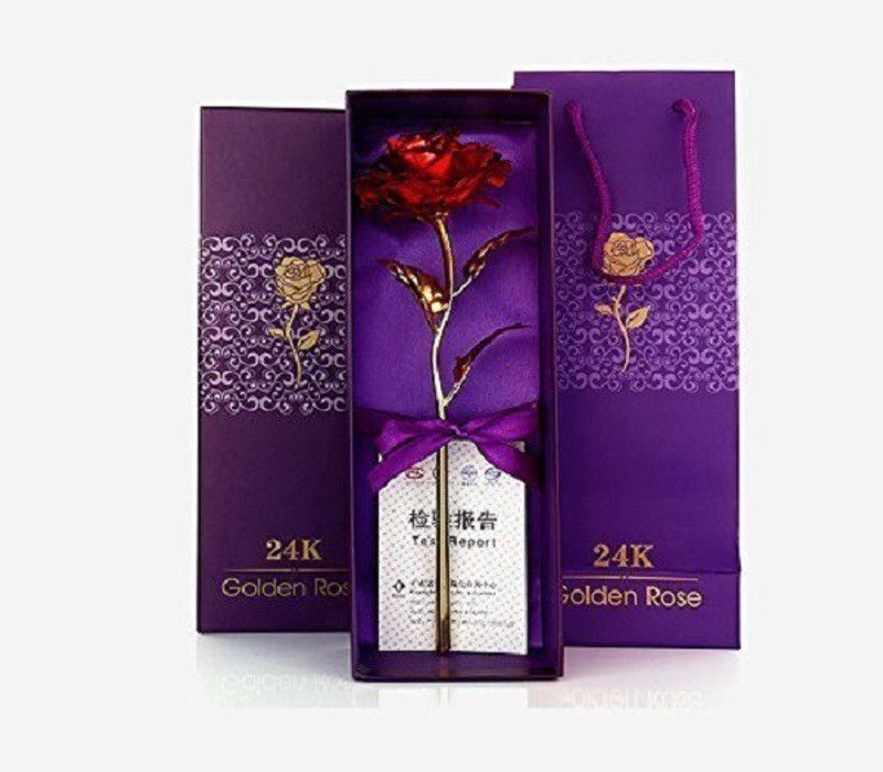 Collectible India Red Gold Rose Flower 24K With Gift Box - Golden Foil Decoration Artificial Rose Flowers in Gift Box, Best Gift for Mother's Day, Valentine's Day, Wedding Day Red Rose Artificial Flower  (10 inch, Pack of 1, Single Flower)
