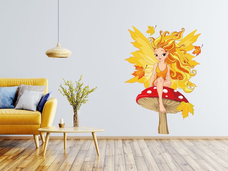 MADHUBAN DECOR 58 cm beautiful fairy sitting on mushroom (living room décor sticker , pvc vinyl , multicolor) Self Adhesive Sticker  (Pack of 1)
