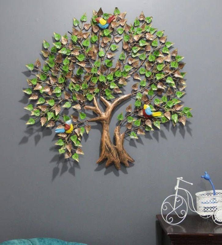 PitaraPlex Metal Wall Hanging Aspen Bird Tree Home Décor, Green, 37X3X37 Inch  (37 inch X 37 inch, Green)