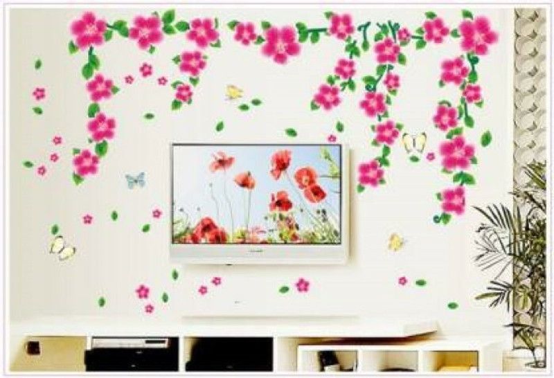 JAAMSO ROYALS 50 cm Pink Flower Design Self Adesive Wall Sticker(50 x 70 CM) Self Adhesive Sticker  (Pack of 1)