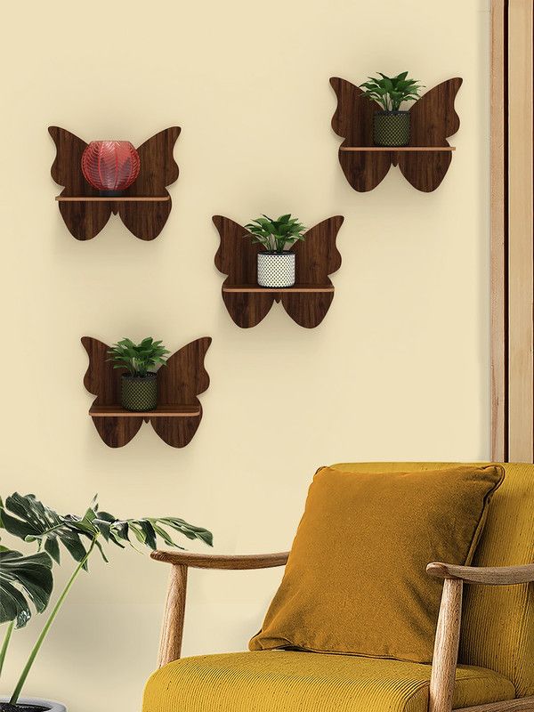 butterfly Shape Wall Shelf MDF made Wall Mounted Floating Shelves (Dark Brown) MDF (Medium Density Fiber) Wall Shelf (Number of Shelves - 4, Brown) MDF (Medium Density Fiber) Wall Shelf  (Number of Shelves - 4, Brown)