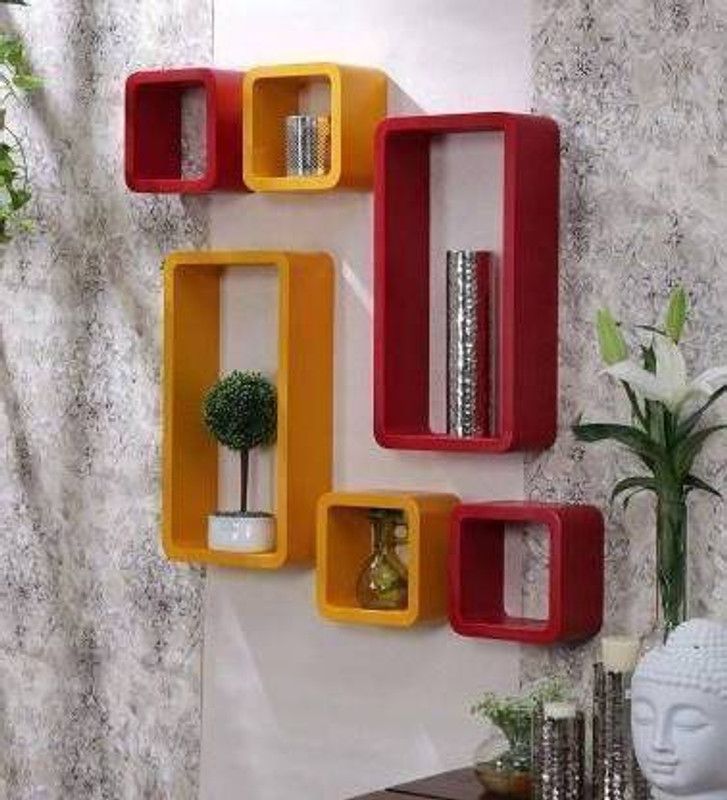 ANB Enterprises MDF (Medium Density Fiber) Wall Shelf  (Number of Shelves - 6, Red, Yellow)
