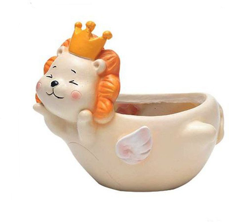 Handikart Resin Lion King Mini Planter for Succulents & Plants Polyresin Vase  (4.3 inch, Multicolor)