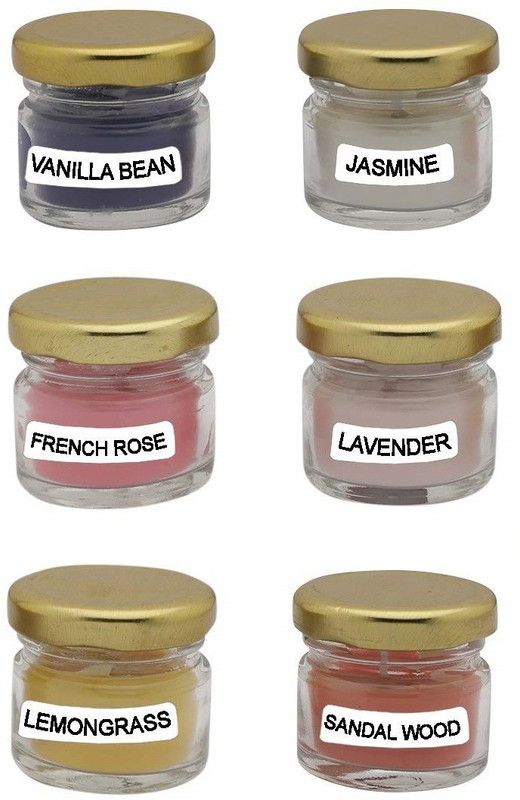 Twixxle XVI®-822-BT-Sandal Wood,French Rose,Lavender,Lemongrass,Vanilla Bean,Jasmine Scented Jar Candle Candle  (Multicolor, Pack of 6)