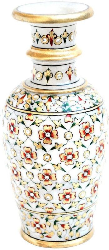 Pooja Creation Stoneware Vase  (8 inch, White)