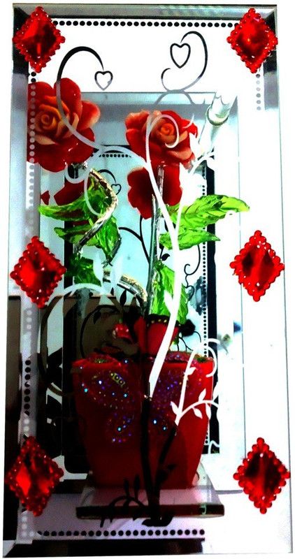 Xpress Rose Flower With Glass Vase For Home Decor, Office Decor, gift Red Rose Artificial Flower with Pot  (8 inch, Pack of 1, Flower Bunch)