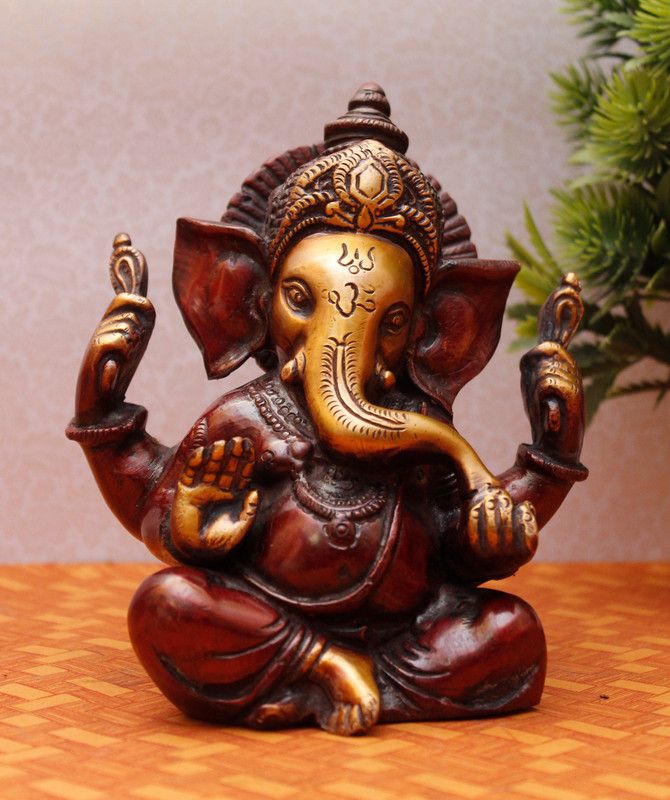 StatueStudio Ganesha Statue Ganesh Murti Ganpati Idol for Home Decor, Diwali & New Year Gift Decorative Showpiece - 7.6 cm  (Brass, Copper, Orange, Red)