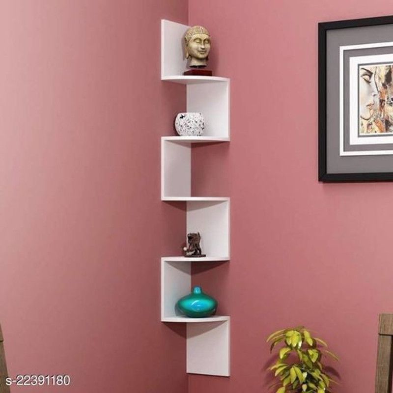 Super King ZIGZAG MDF (Medium Density Fiber) Wall Shelf  (Number of Shelves - 5, White)