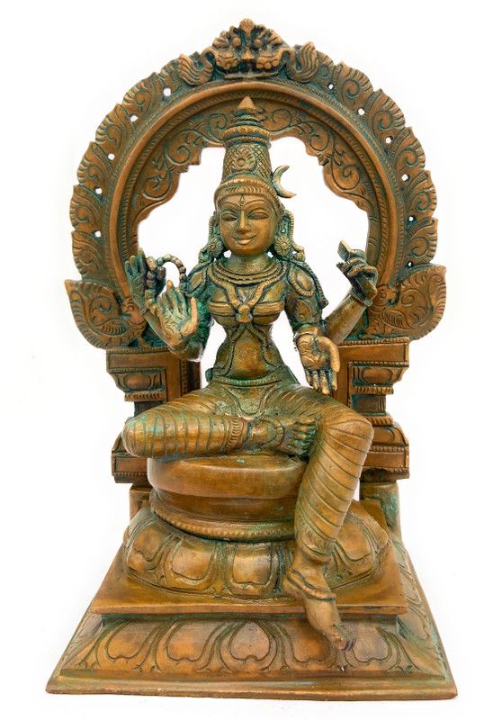 Brass Idols Bronze Parvathi Devi Panchaloha Idol Parvati Parwathi Panchadatu Murti Silai Decorative Showpiece - 21 cm  (Bronze, Brown)