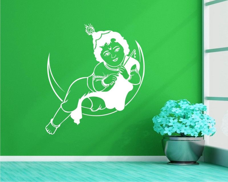 PRIME HOME DECOR 66.59 cm Krishna white wall Decal And sticker and bal gopal wall sticker size(66*59)cm Self Adhesive Sticker  (Pack of 1)