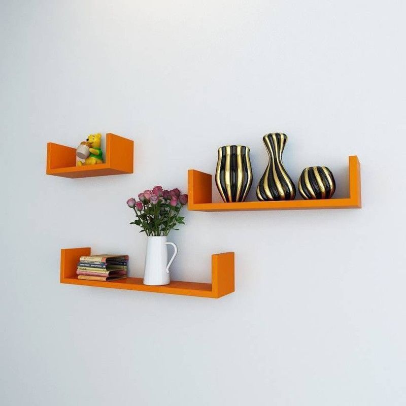 ArtfactsCrafts Art facts crafts home decor Wall shelves number of 3 MDF (Medium Density Fiber) Wall Shelf  (Number of Shelves - 3, Orange)