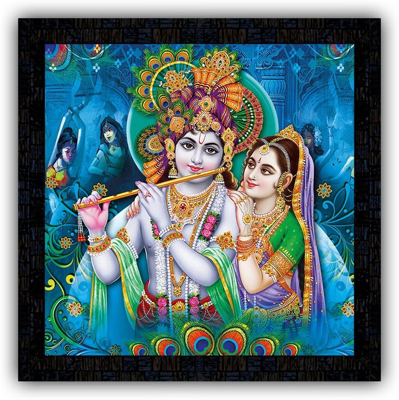 Poster N Frames framed poster of Radha Krishna-14594 Digital Reprint 14 inch x 14 inch Painting  (With Frame)