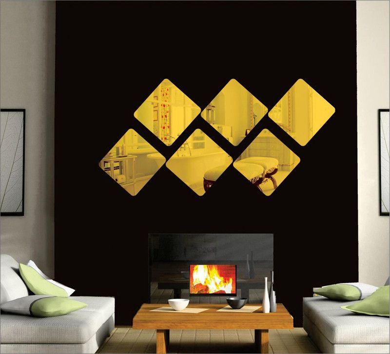 Atulyaarts 45 cm Decorative reflective SQUARES Golden (Pack of 6) (10 cm each) Self Adhesive Sticker  (Pack of 1)