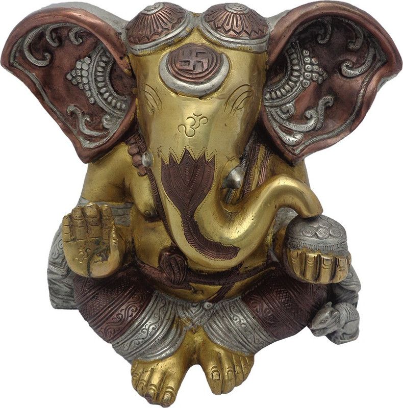 ART N HUB Big Ear Brass Ganesha ( L-28 C.M.) Decorative Showpiece - 23 cm  (Brass, Gold)