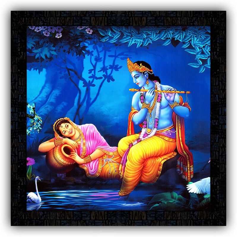 Poster N Frames framed poster of Radha Krishna-17549 Digital Reprint 14 inch x 14 inch Painting  (With Frame)