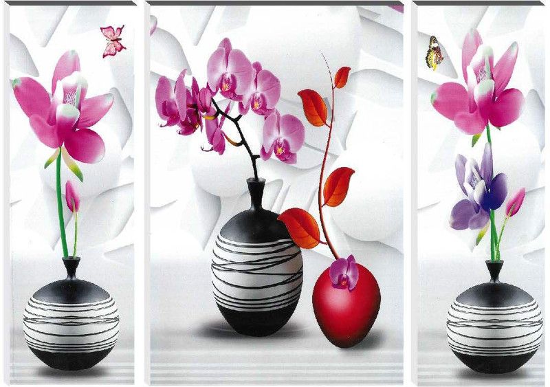 saf 6MM MDF Large Set of 3 FLORAL Digital Reprint 18 inch x 24 inch Painting  (With Frame, Pack of 3)