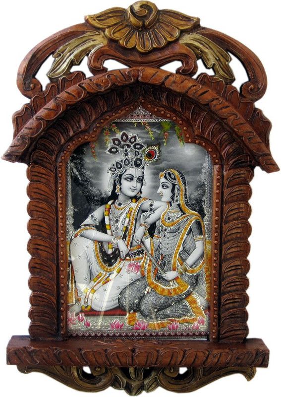 Indian Gift Emporium Radha Krishna Photo Frame Wooden Jharokha Gift 136 Decorative Showpiece - 48.26 cm  (Wood, Brown)