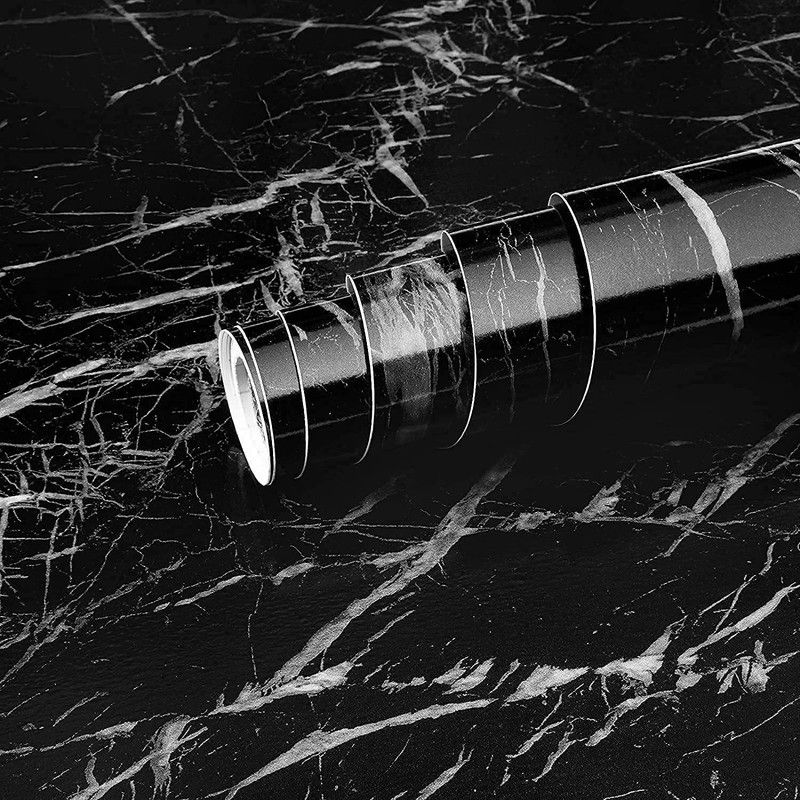 MR VINTAZE Black Granite Look Marble Gloss Film Vinyl Self Adhesive(200x60cm)  (Black)