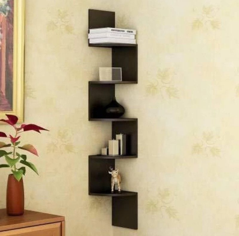 TFS Corner Wall Mount Shelf unit Zigzag Shape / Book Shelf / Wall Decoration MDF (Medium Density Fiber) Wall Shelf  (Number of Shelves - 5, Brown)