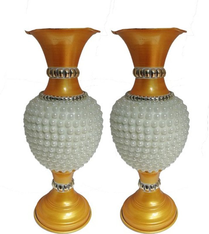 Daily Punch Iron Vase  (12 inch, Yellow, White)