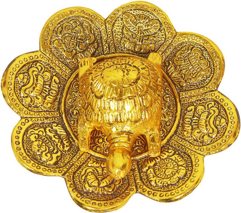 ADORN WORLD Crafts Feng Tortoise on Plate for Good Luck Kachuwa Home Decorative Showpiece Decorative Showpiece - 5.8 cm  (Metal, Copper)